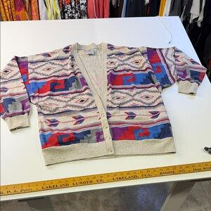 1970/80’s EB made in USA Miami FL Men's Multicolor Geometric Cardigan